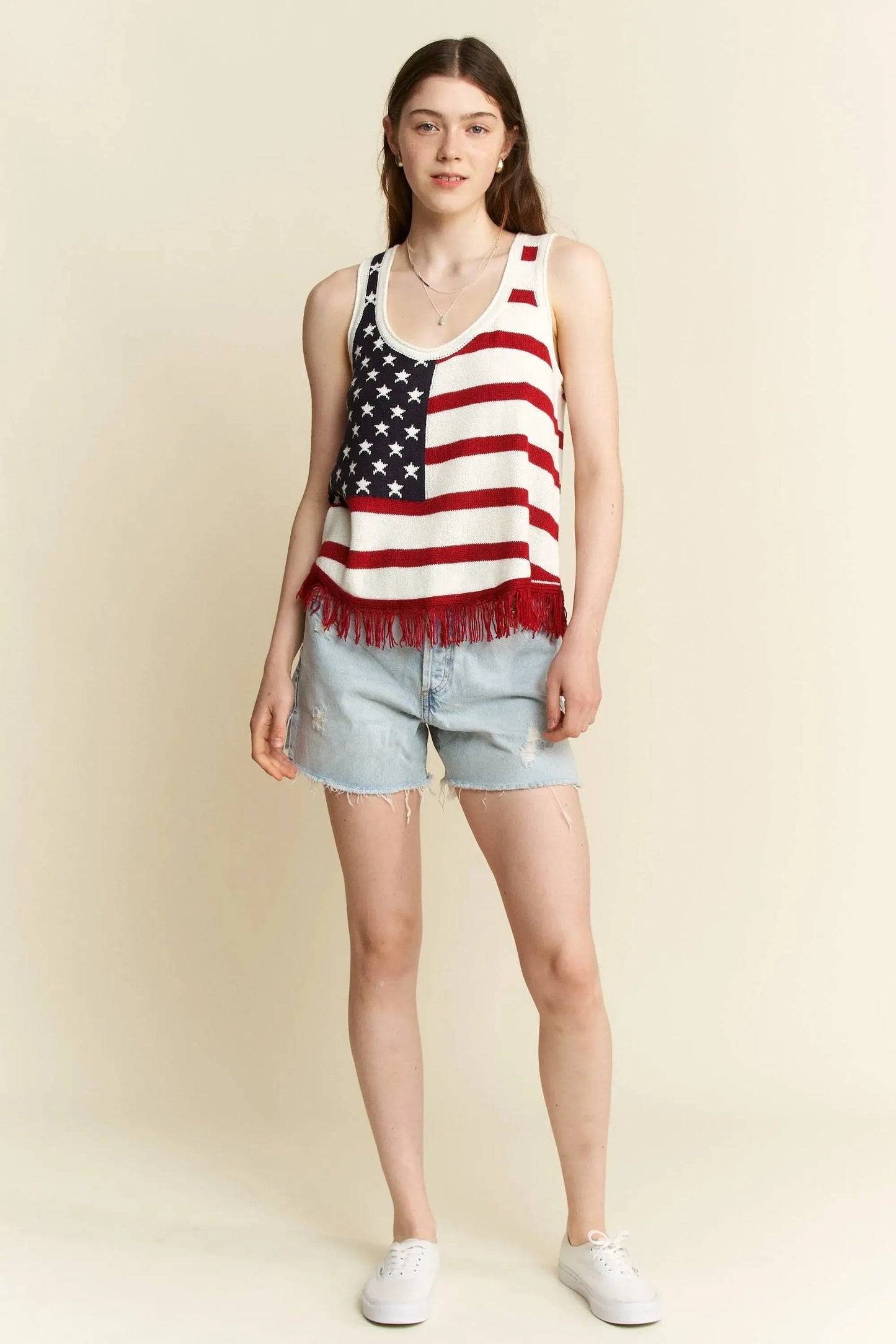 Women's Tank Top Tank Top - American Flag Fringe Plus Size - Women's Patriotic