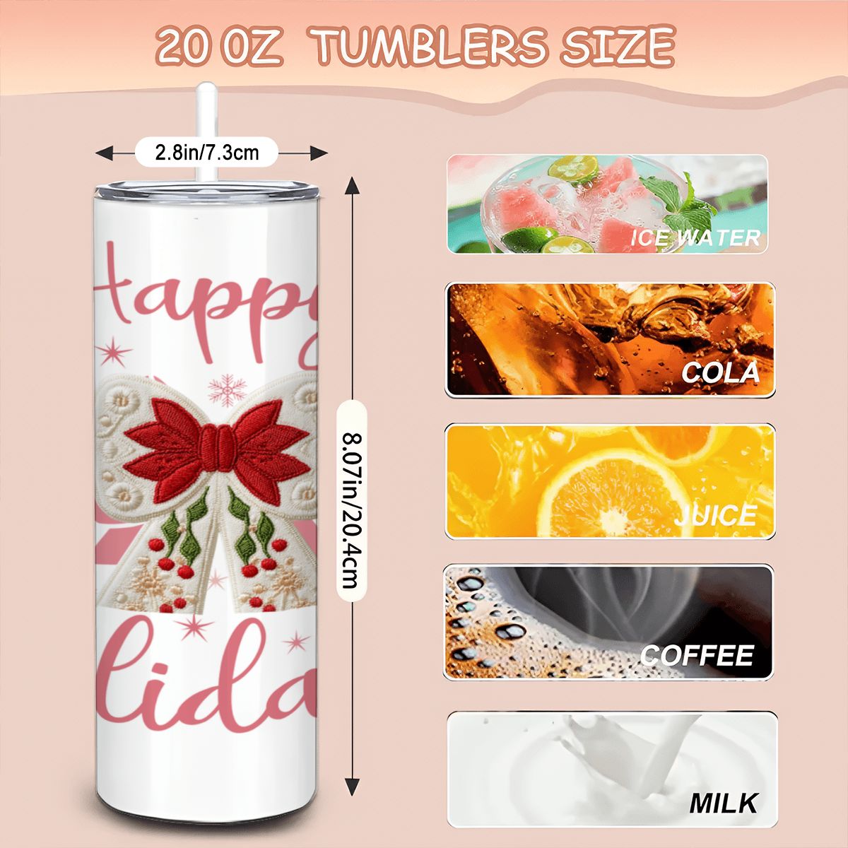 Happy Holidays Faux Yarn 20oz Straight Stainless Steel Tumbler with Straw (Made in USA)