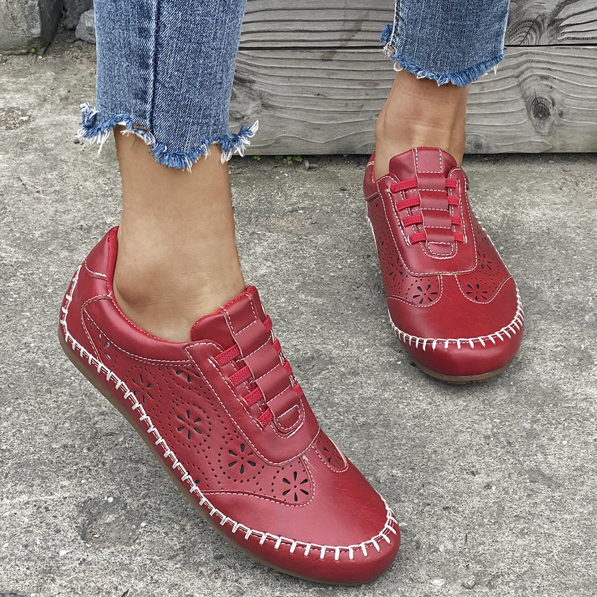 Women's Round-Toe Hollow Casual Flats