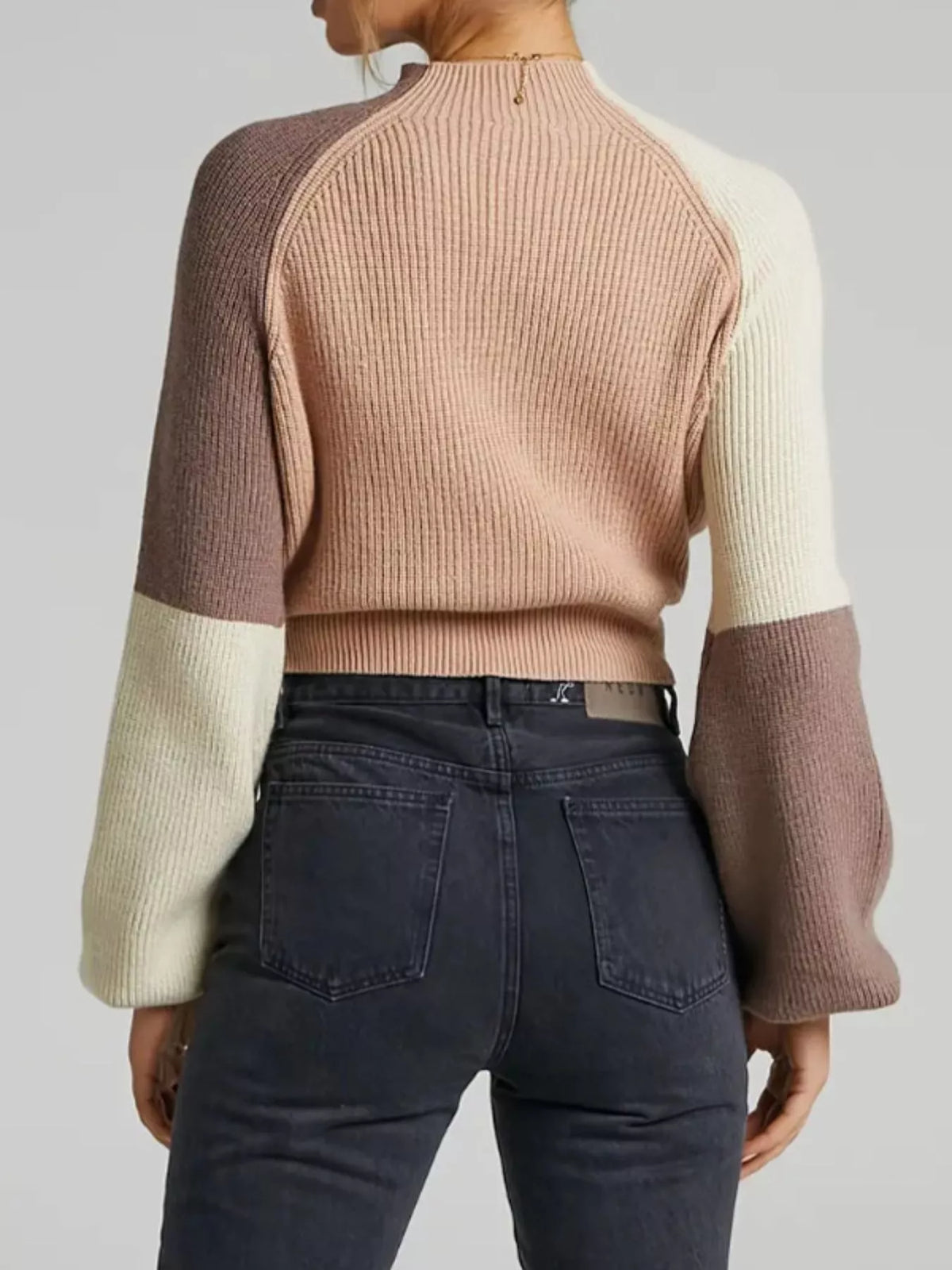 Color Block Mock Neck Sweater
