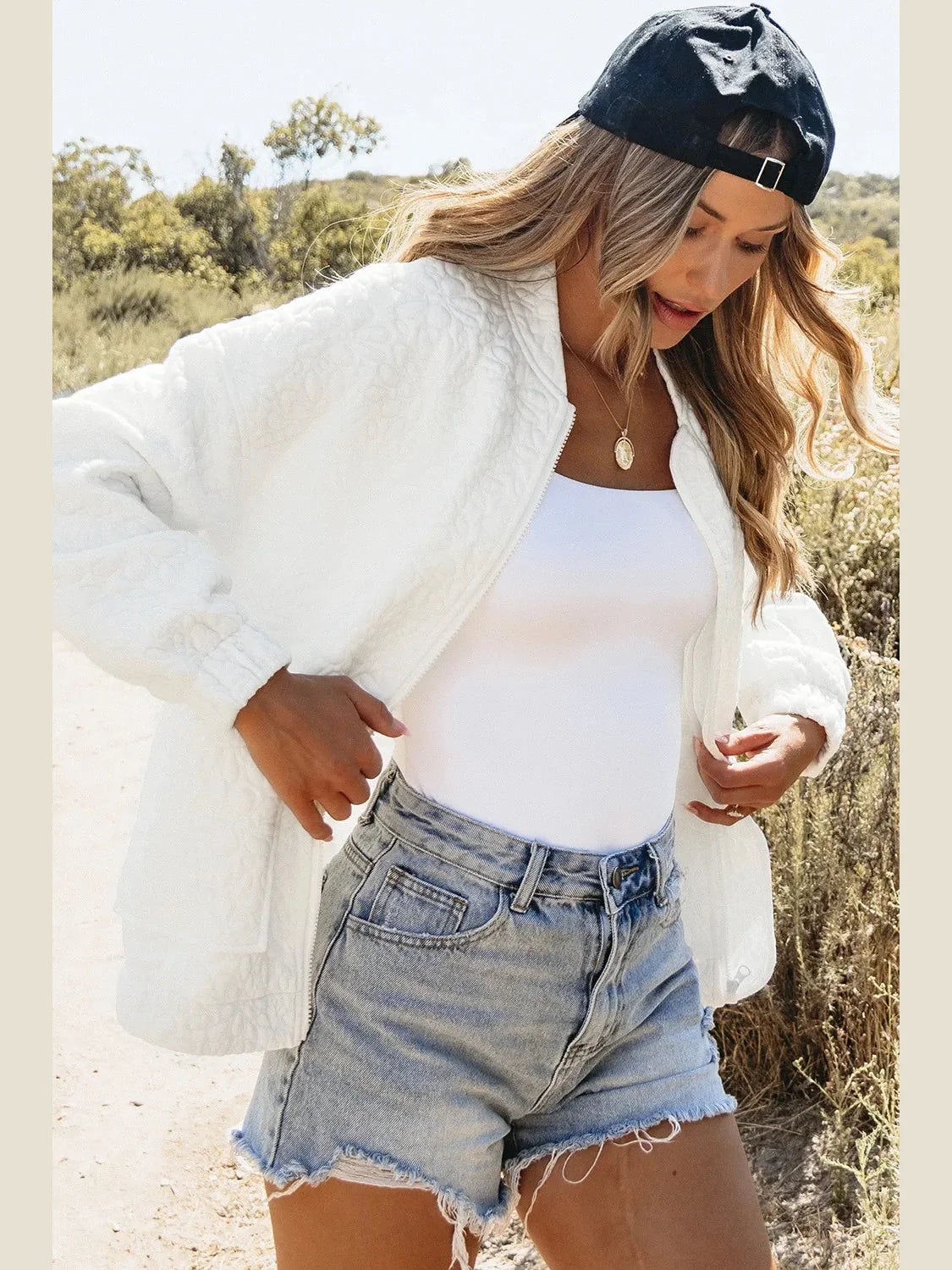 Baseball Collar Floral Quilted Jacket