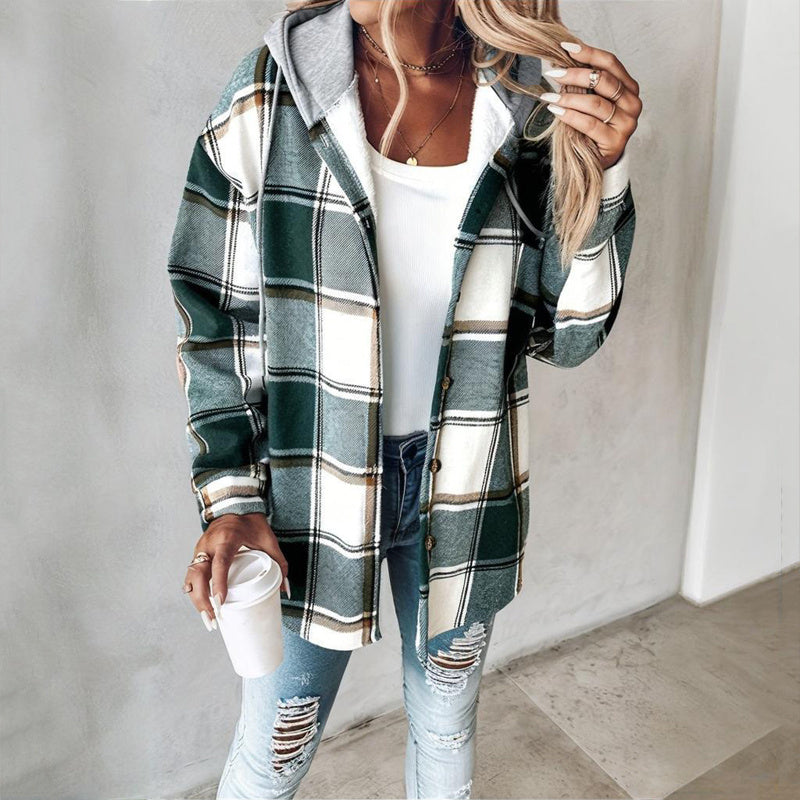 Camisa con capucha y cordón a cuadros