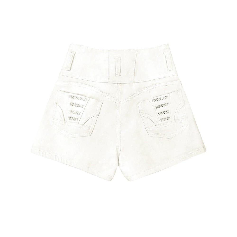 White High Waist Button Shorts Slim Fit Stretch Denim Bling Pocket Hot Girl Summer Look Club Chic Curve Flattering Pants For Women Forbidden Platform - Temu