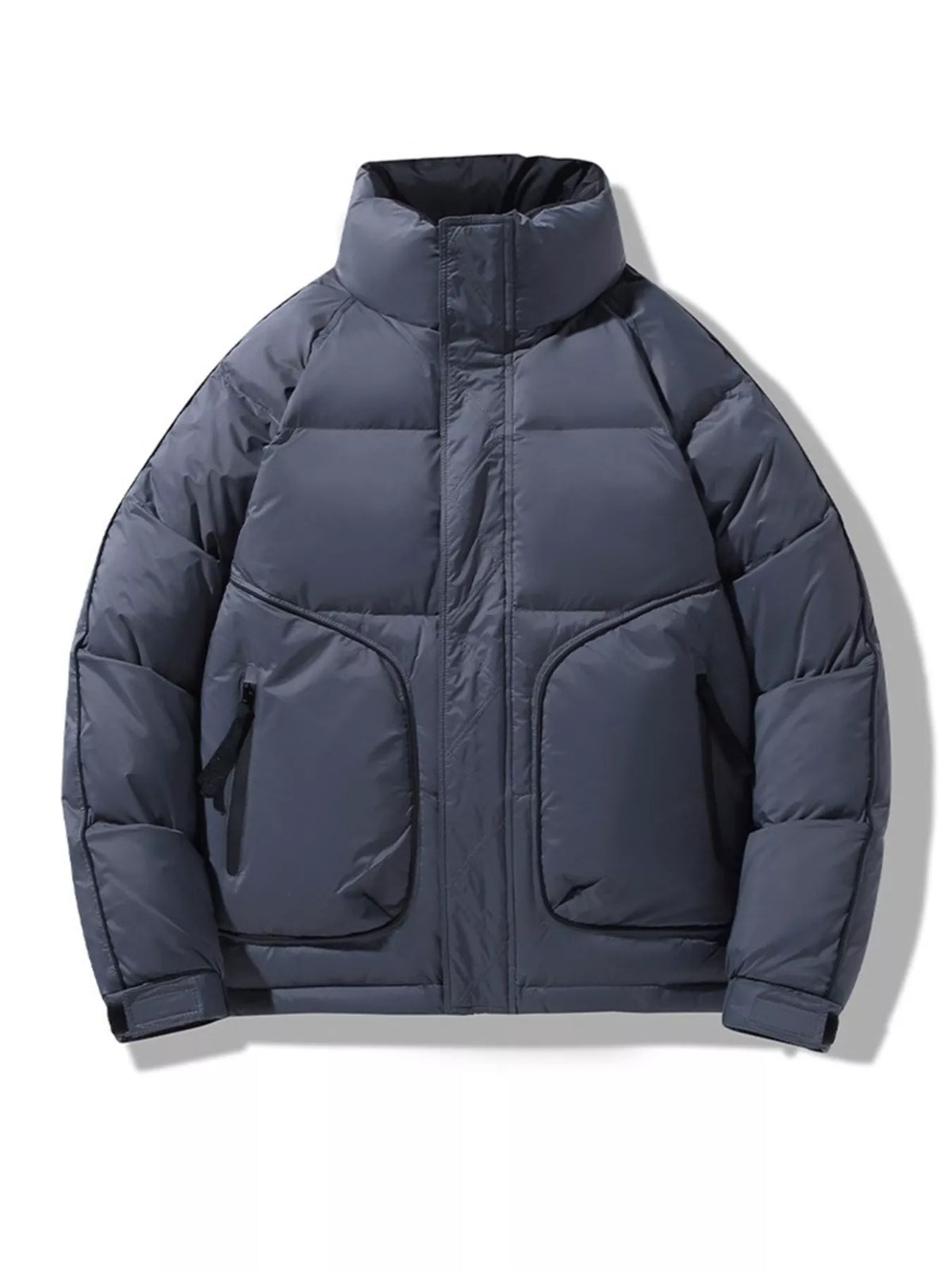 Men's Plus Size Stand Collar Puffer Jacket with Side Zipper Pockets