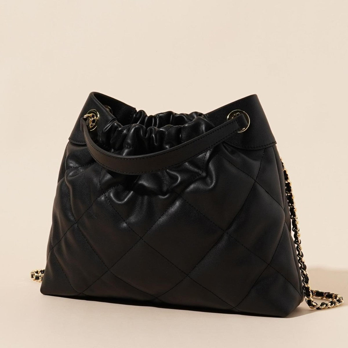 Genuine Leather Pleated ShoulderCrossbody Bag With Chain Strap