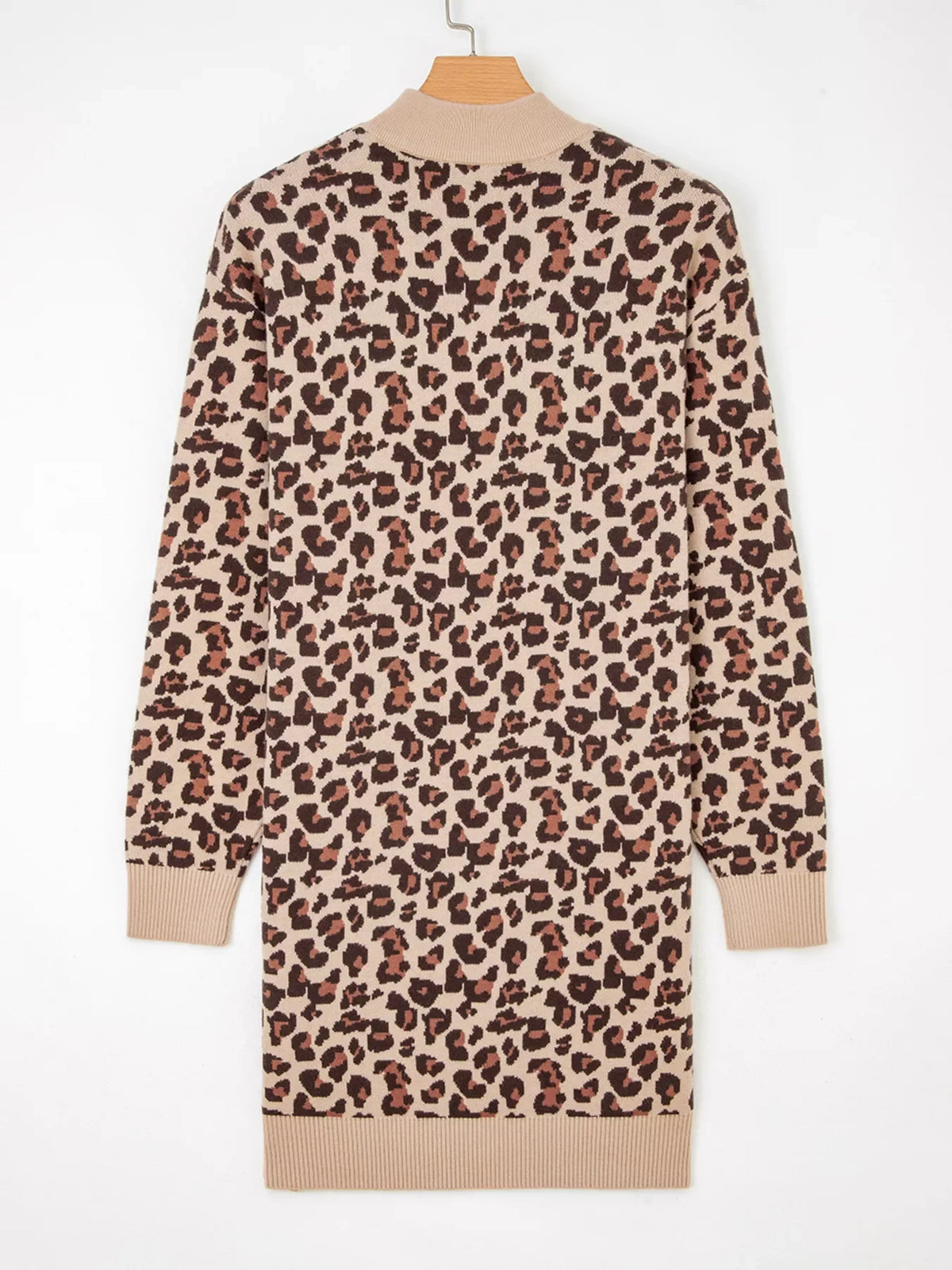 Leopard Print High Neck Shift Mini Sweater Dress