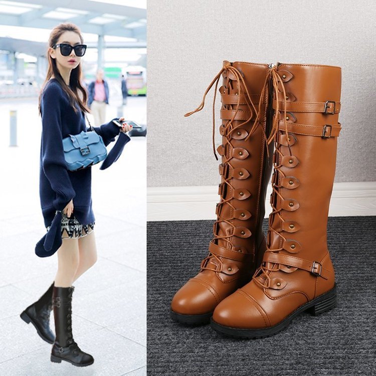 Women's Round-Toe Mid-Heel Lace-Up Boots