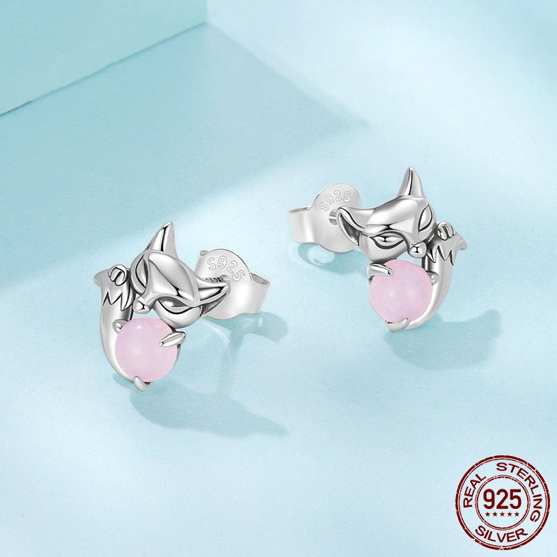 S925 Sterling Silver Fox Stud Earrings