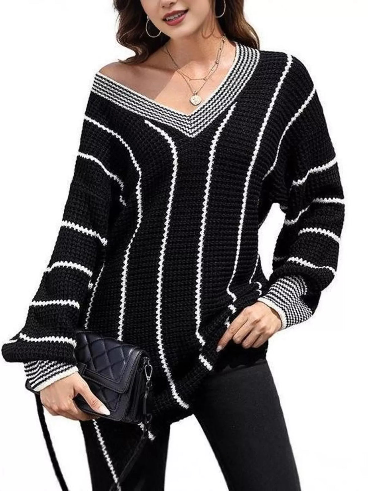 Full Size V-Neck Textured Knit Sweater Plus Size