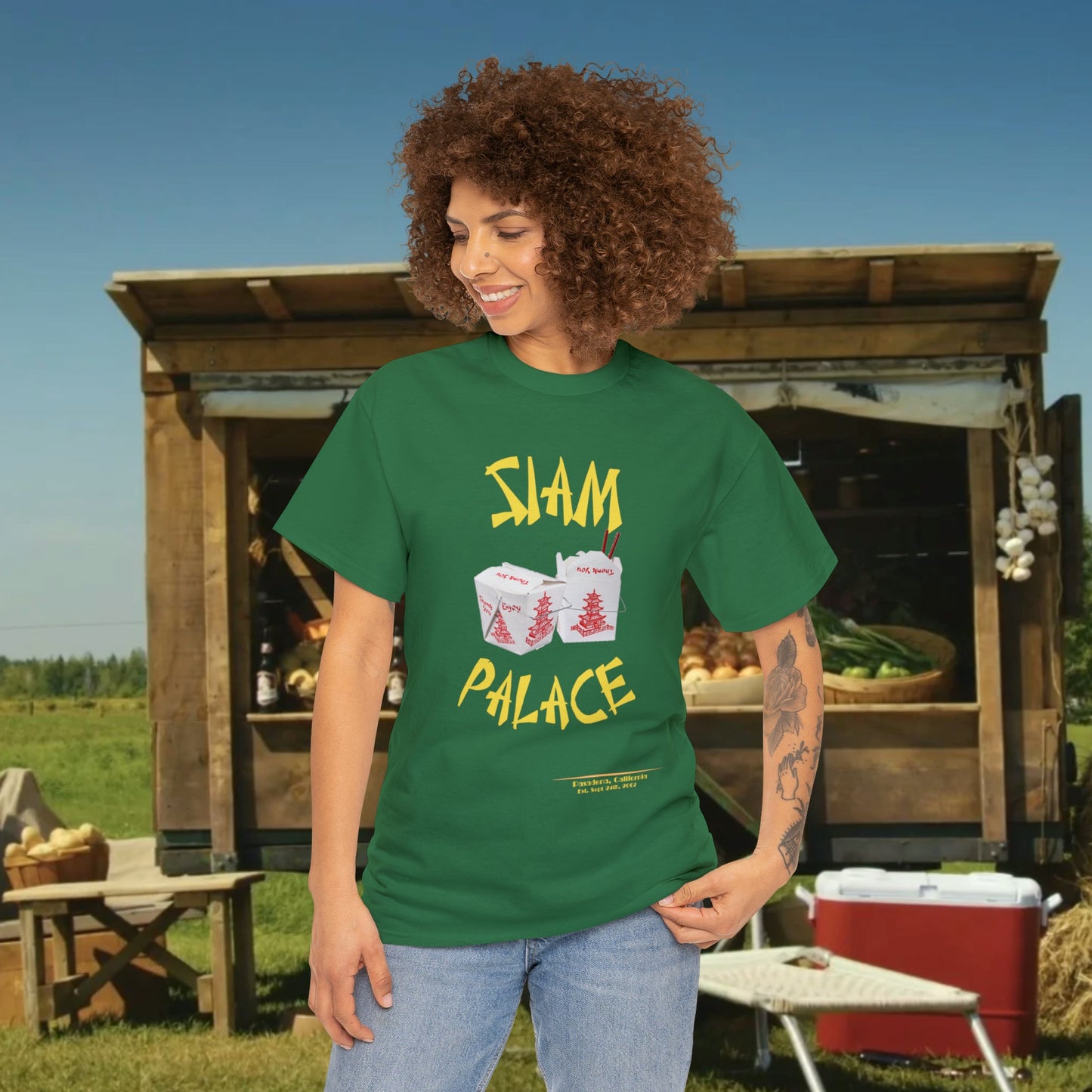 "DirkyThreadz Siam Palace T-Shirt - Bold Takeout Graphic Design in Black Cotton"