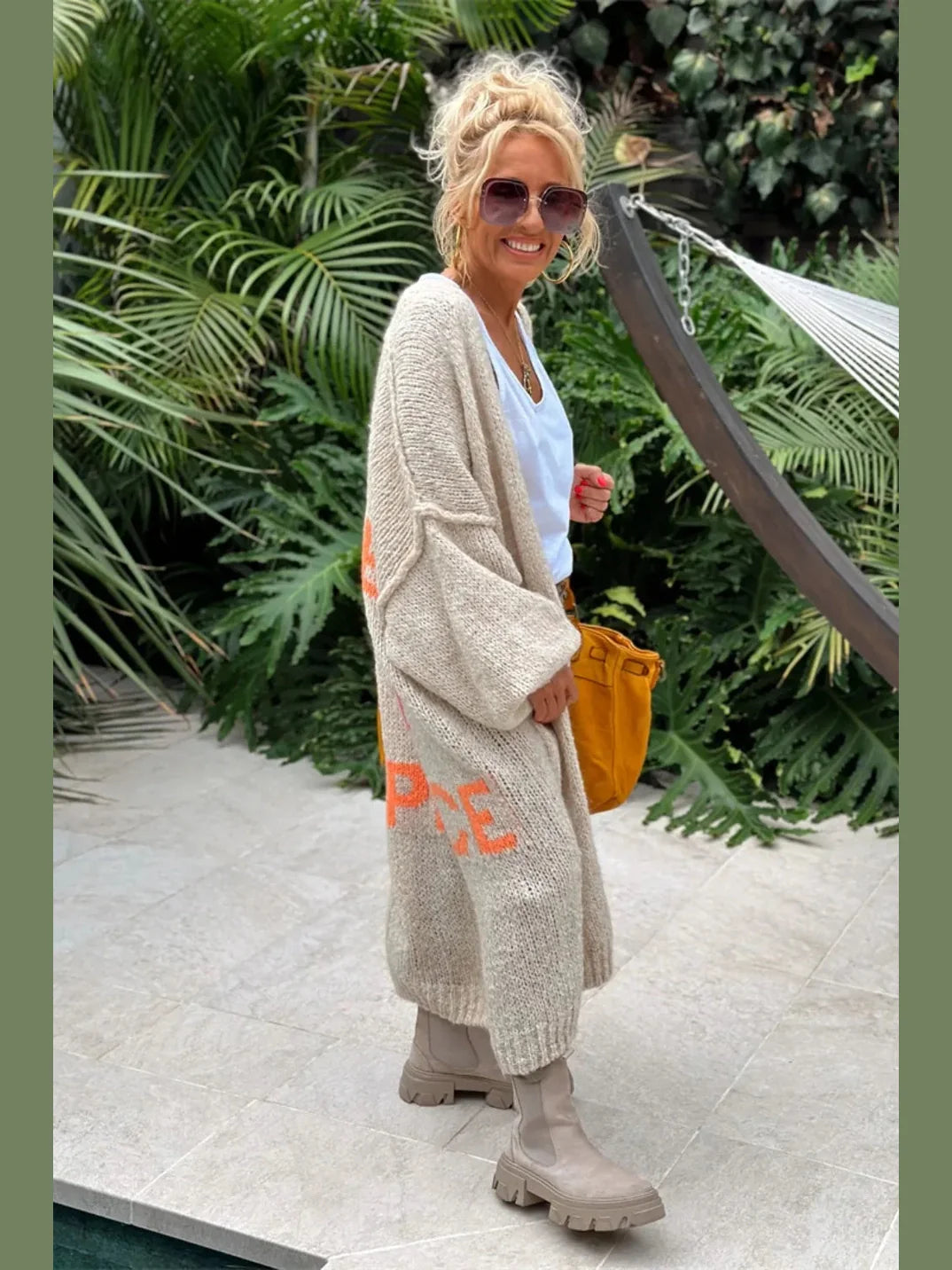 Letter Dropped Shoulder Long Sleeve Cardigan