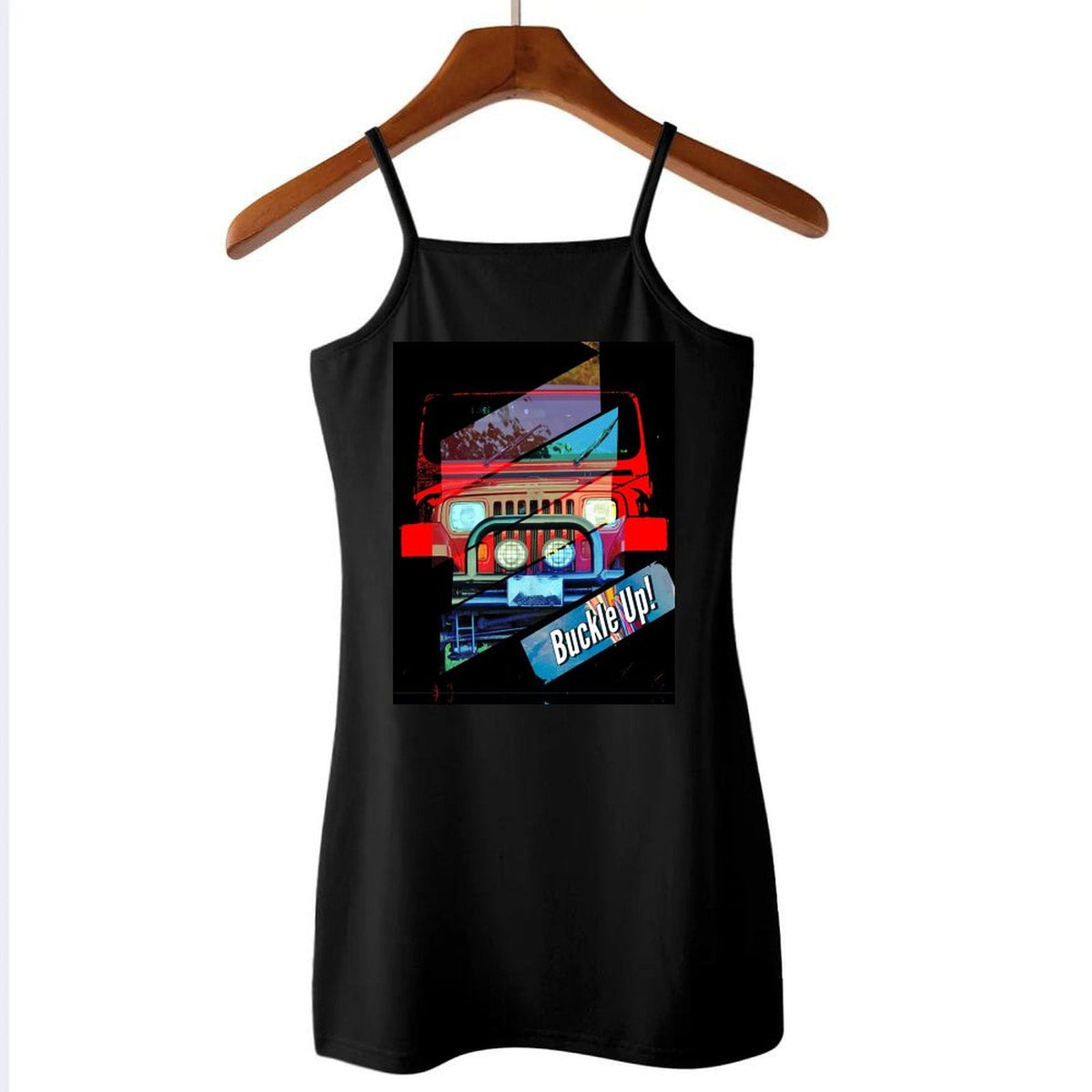 Girl's Buckle Up! 4-wheel Drive Short Black Dress with Spaghetti Straps