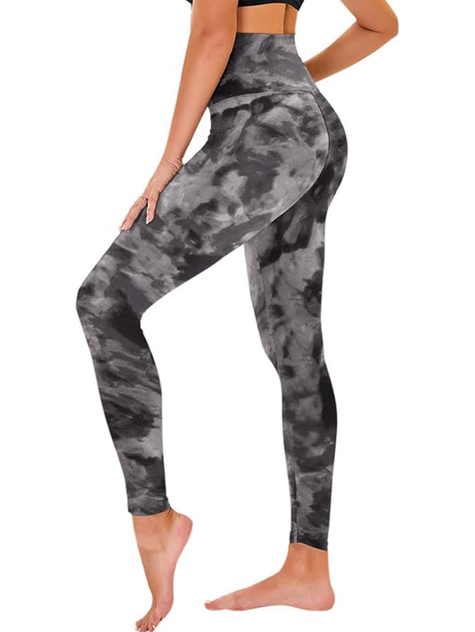 Leggings capri de tiro alto - Pantalones de entrenamiento estampados tie-dye negros