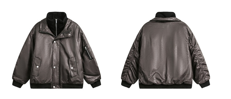 American-style Fake Two-piece Suede Bomber Jacket Cotton-padded Jacket