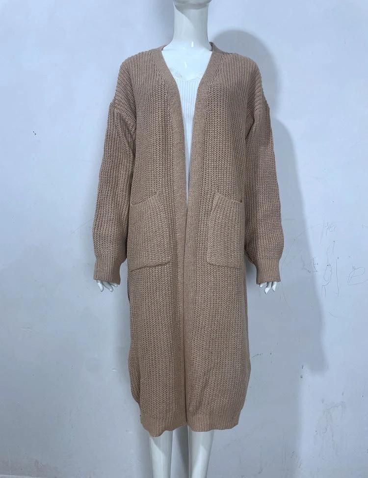 Women's Knitted Plus Size Long Cardigan w/ Pocket
