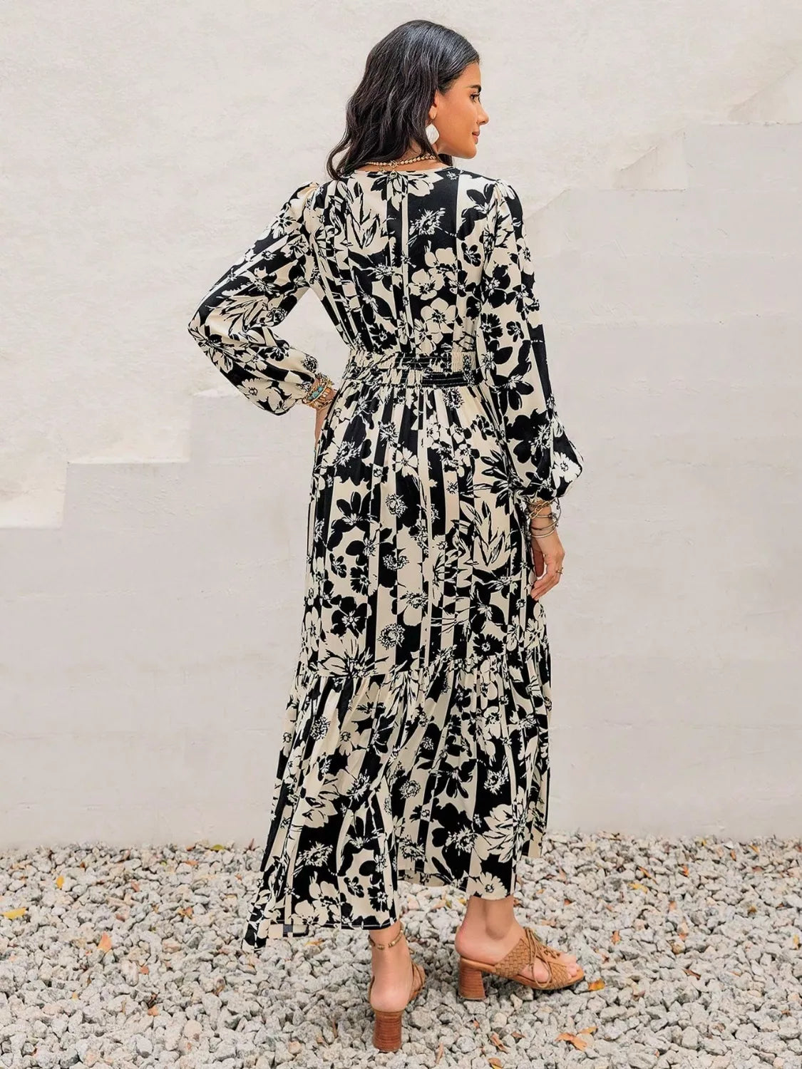 Plus Size Floral Print Balloon Sleeve Maxi Dress