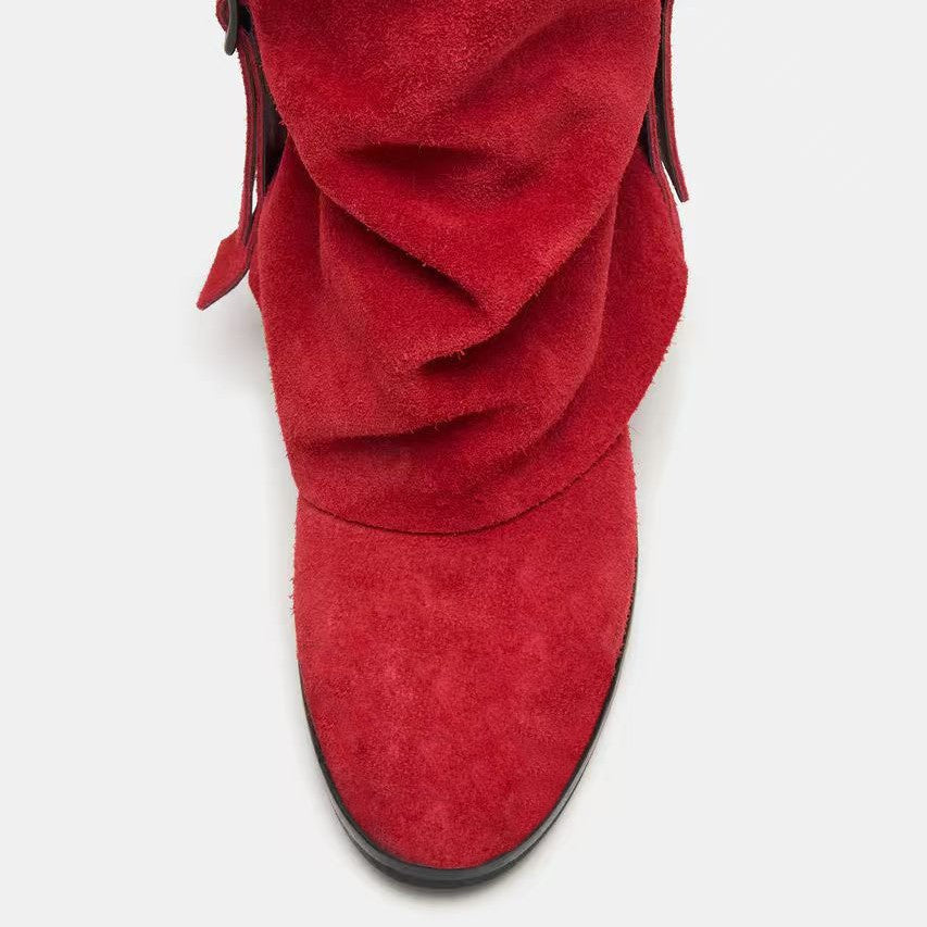 Womens Slip On Over The Knee Round Toe Boots