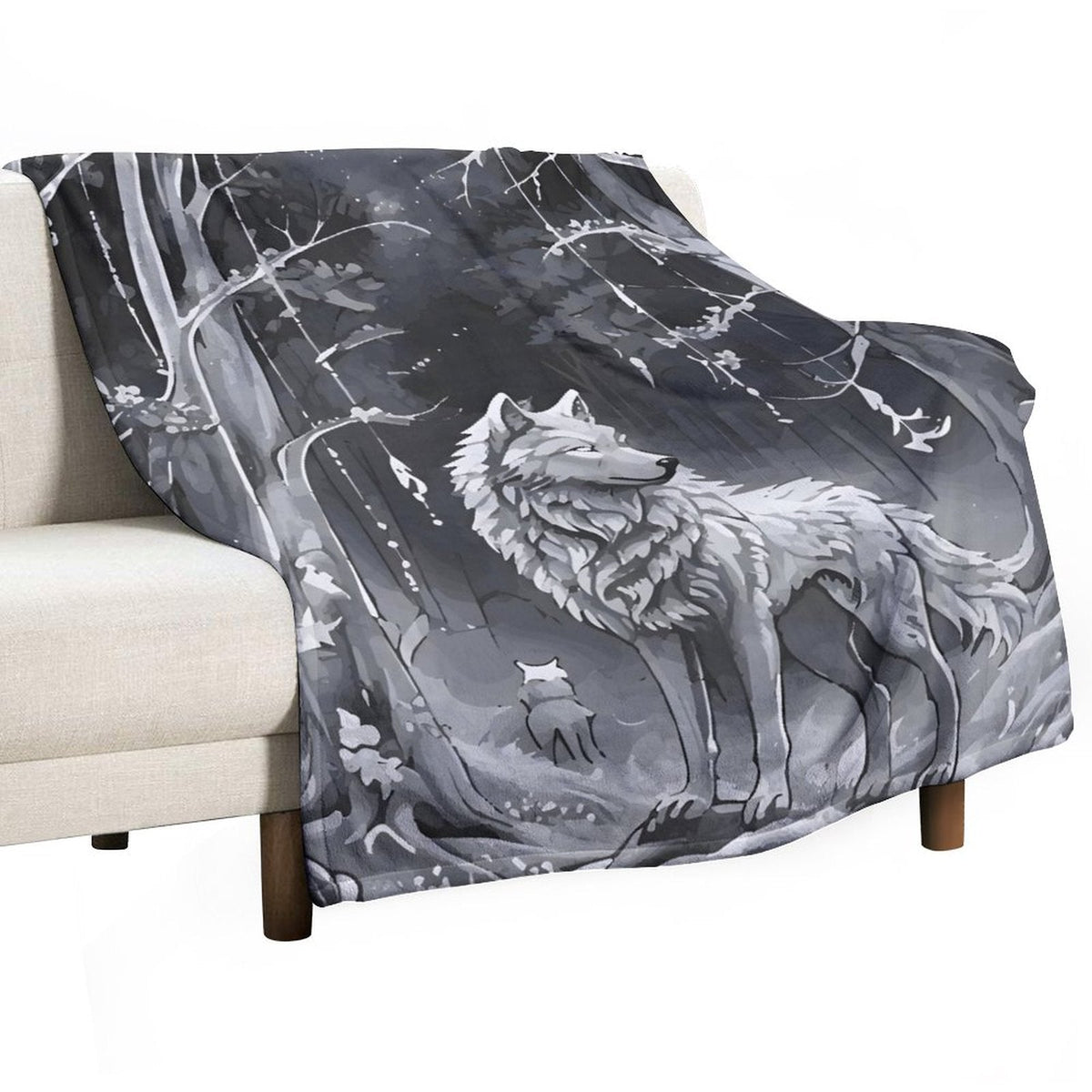 Ethereal Wolf in the Moonlight Flannel Throw Blanket for Bedroom - 30" × 40"