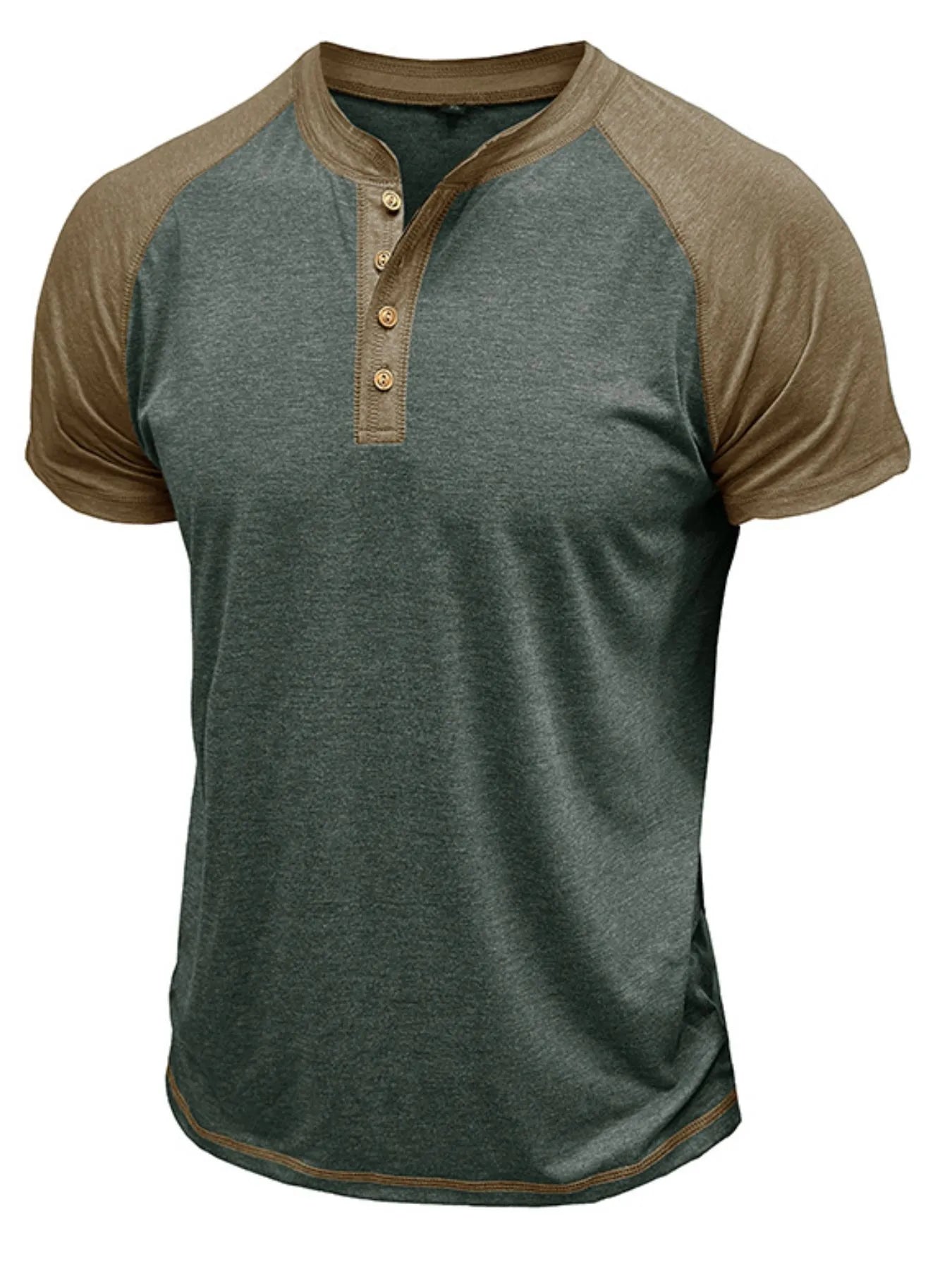 Camiseta Henley Raglán para Hombre con Bloques de Color