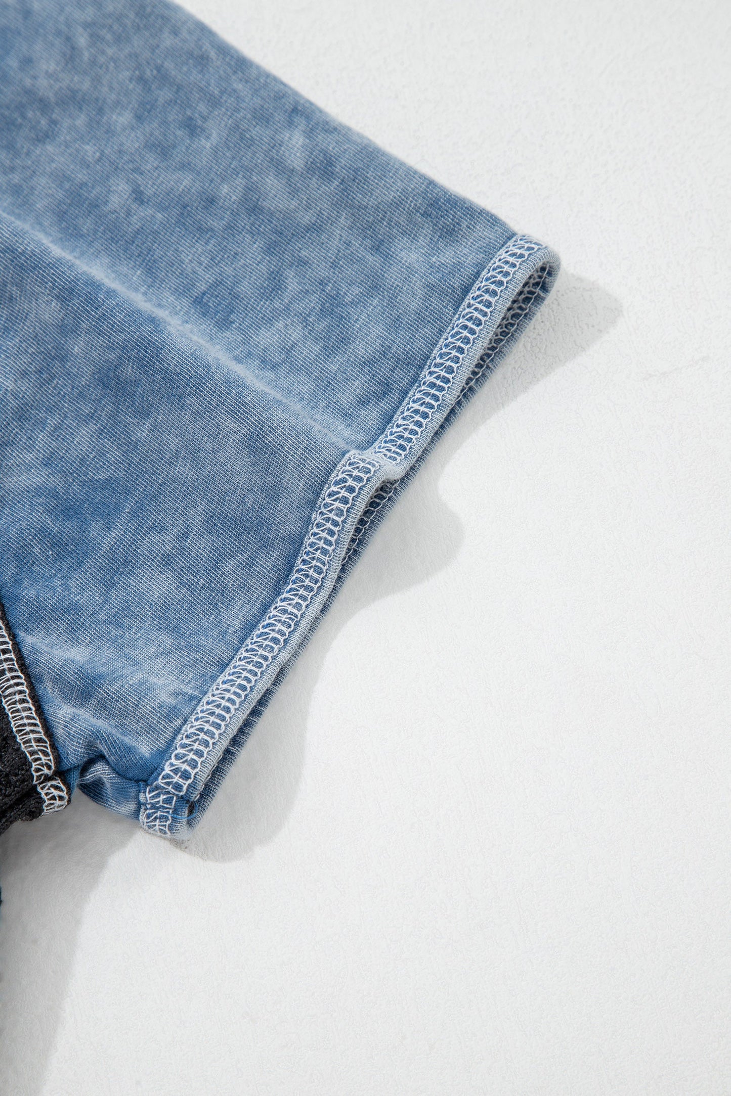 Carbon Grey Waffle Knit Seam Detail Color Block Patchwork Short Sleeve Top