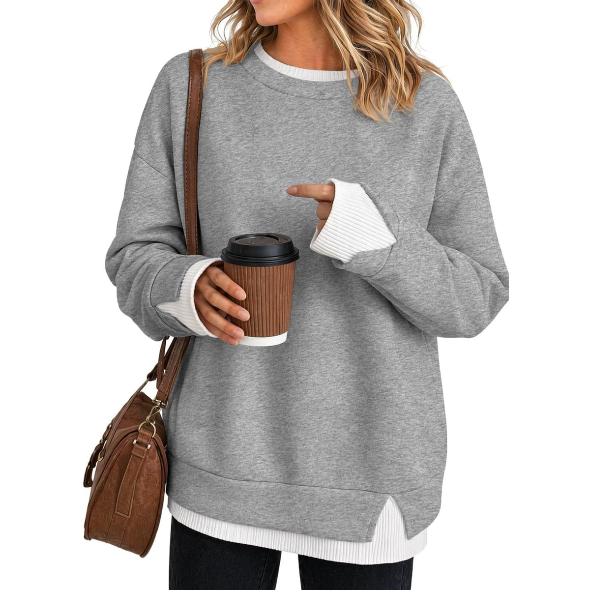 New Fallwinter Womens Crew-neck Color-block Long-sleeve Sweatshirt