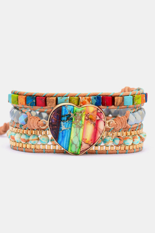 Pulsera de varias capas de jaspe imperial y cristal