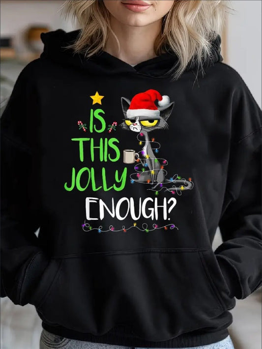 Sudadera con capucha navideña Black Cat para mujer