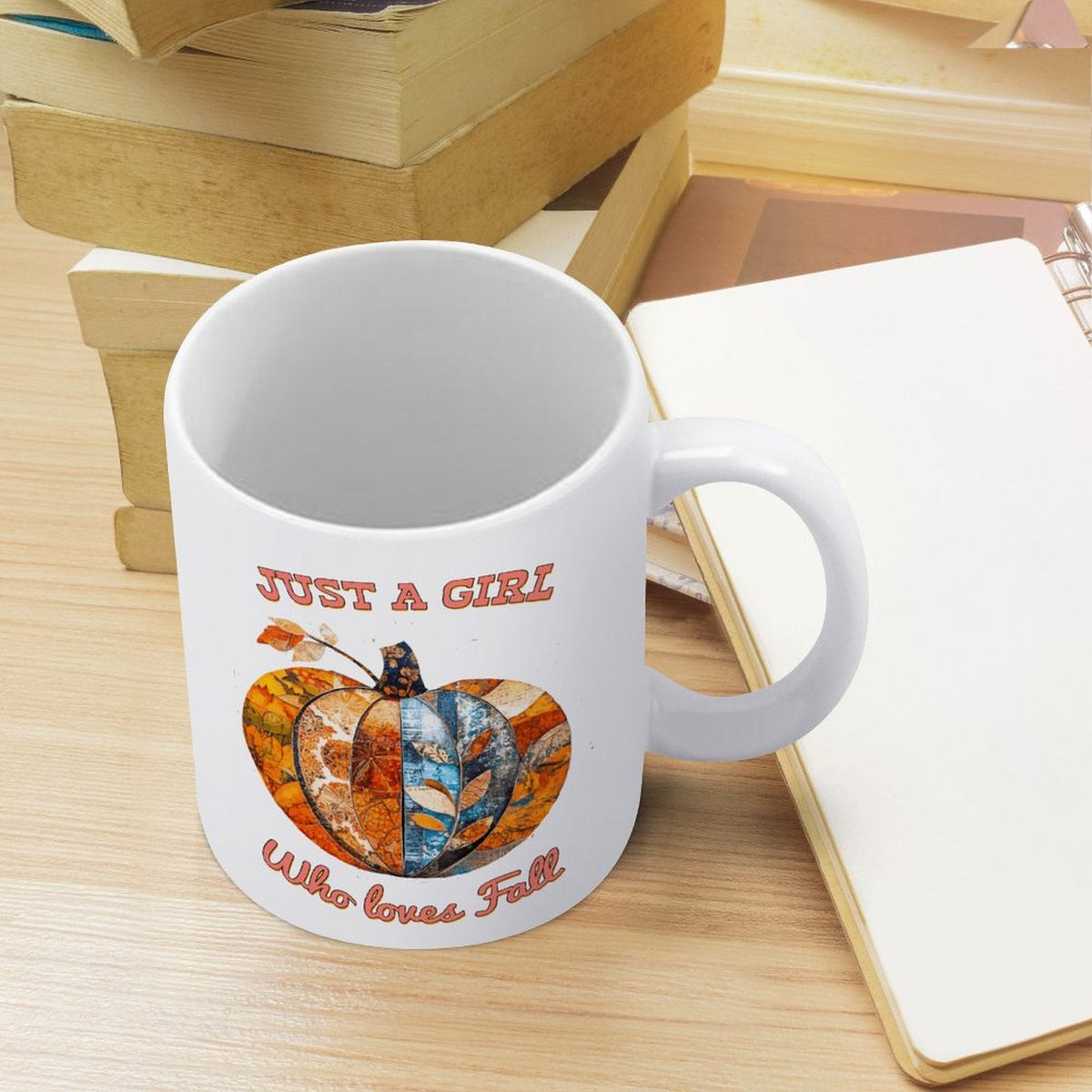 Just a Girl Who Loves Fall Pumpkins 14oz White Ceramic Mug with Handle