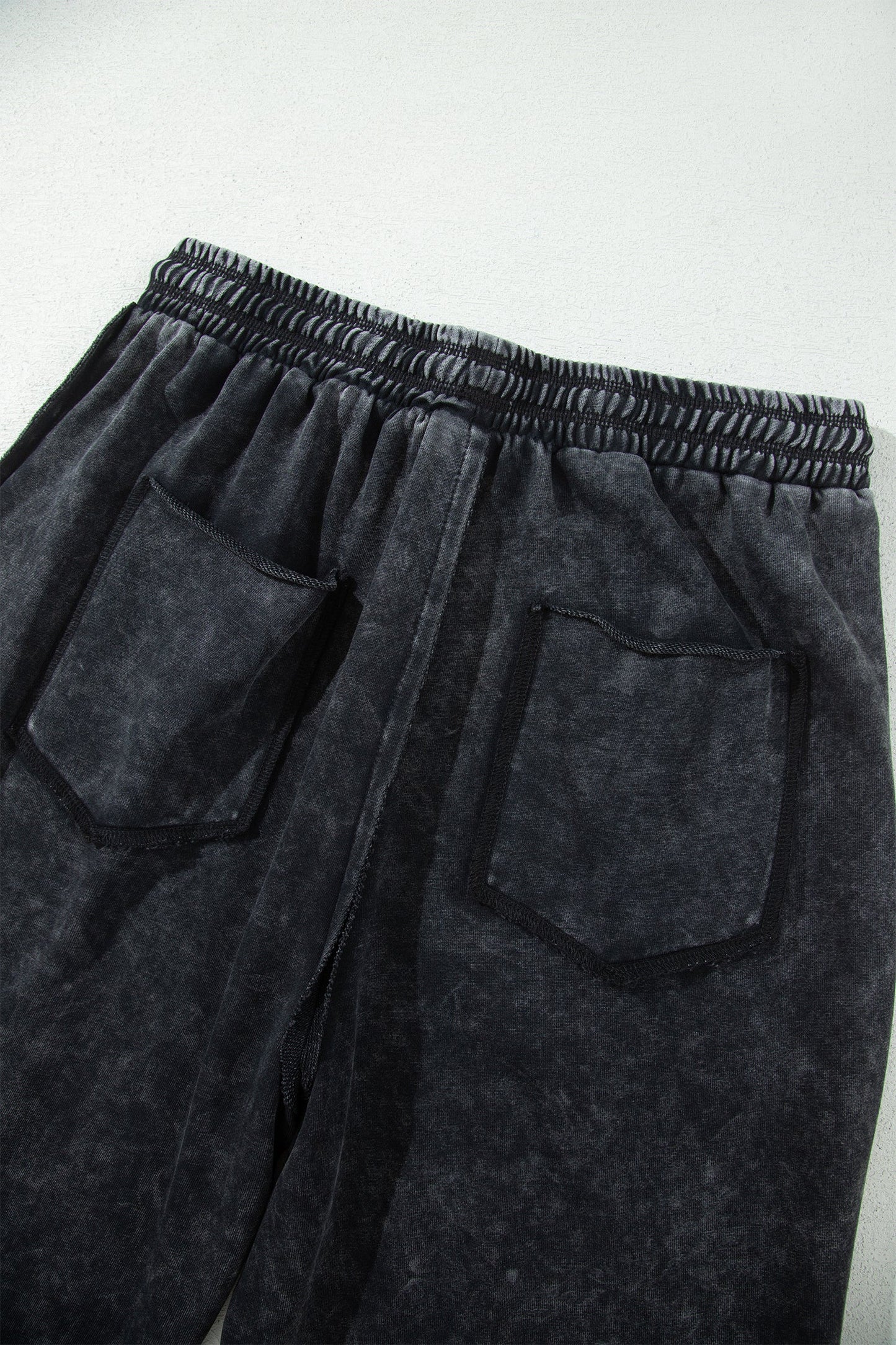 Black Mineral Wash Raw Seam Drawstring Elastic Waist Barrel Pants