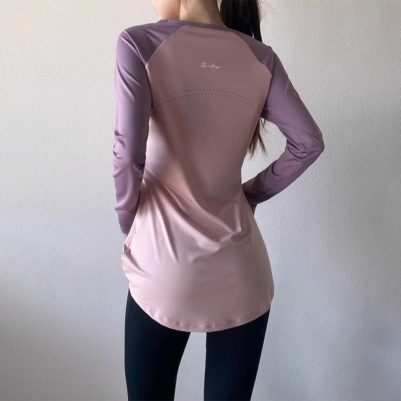 Pilates Yoga Top Mid-Length Hip-Covering Style - Women's Athletic Workout Shirt for Fitness Exercise