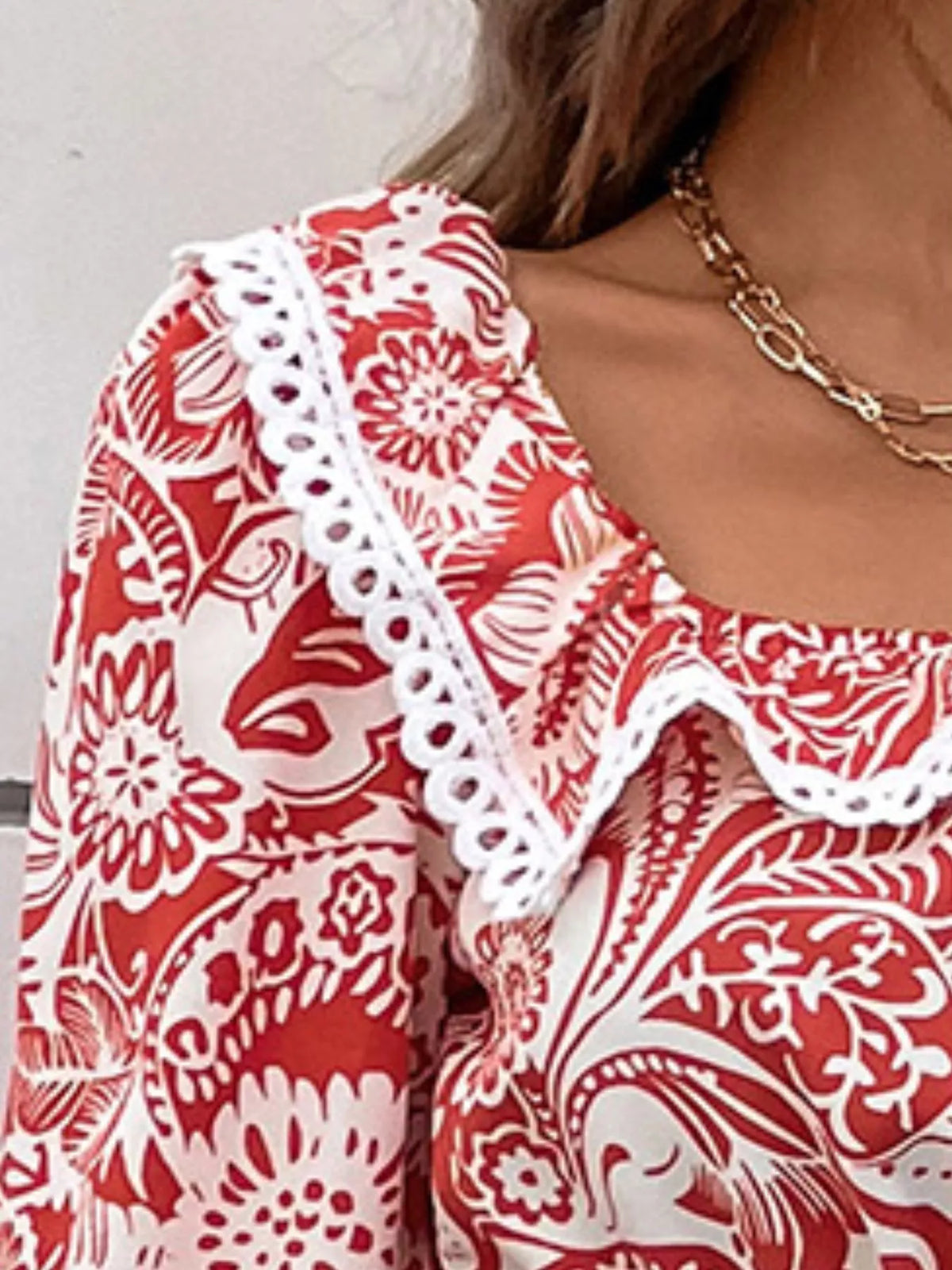 Printed Square Neck Long Sleeve Dress