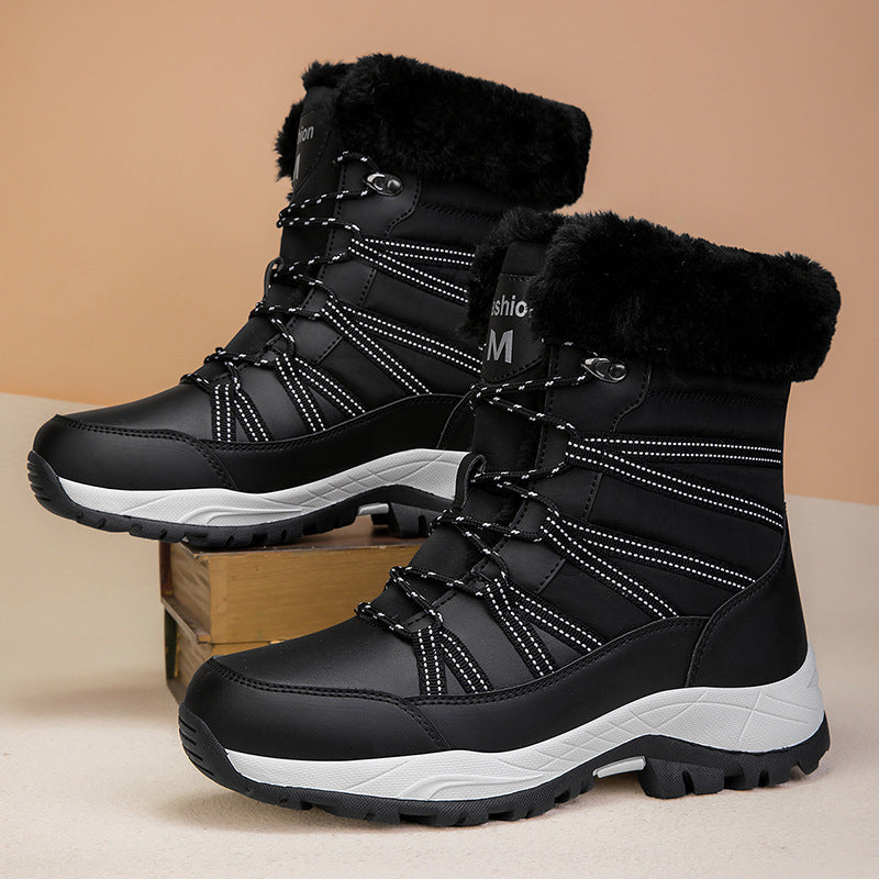 Botas de invierno para mujer, forradas de felpa, más gruesas, antideslizantes, acolchadas de algodón, para exteriores, de media caña