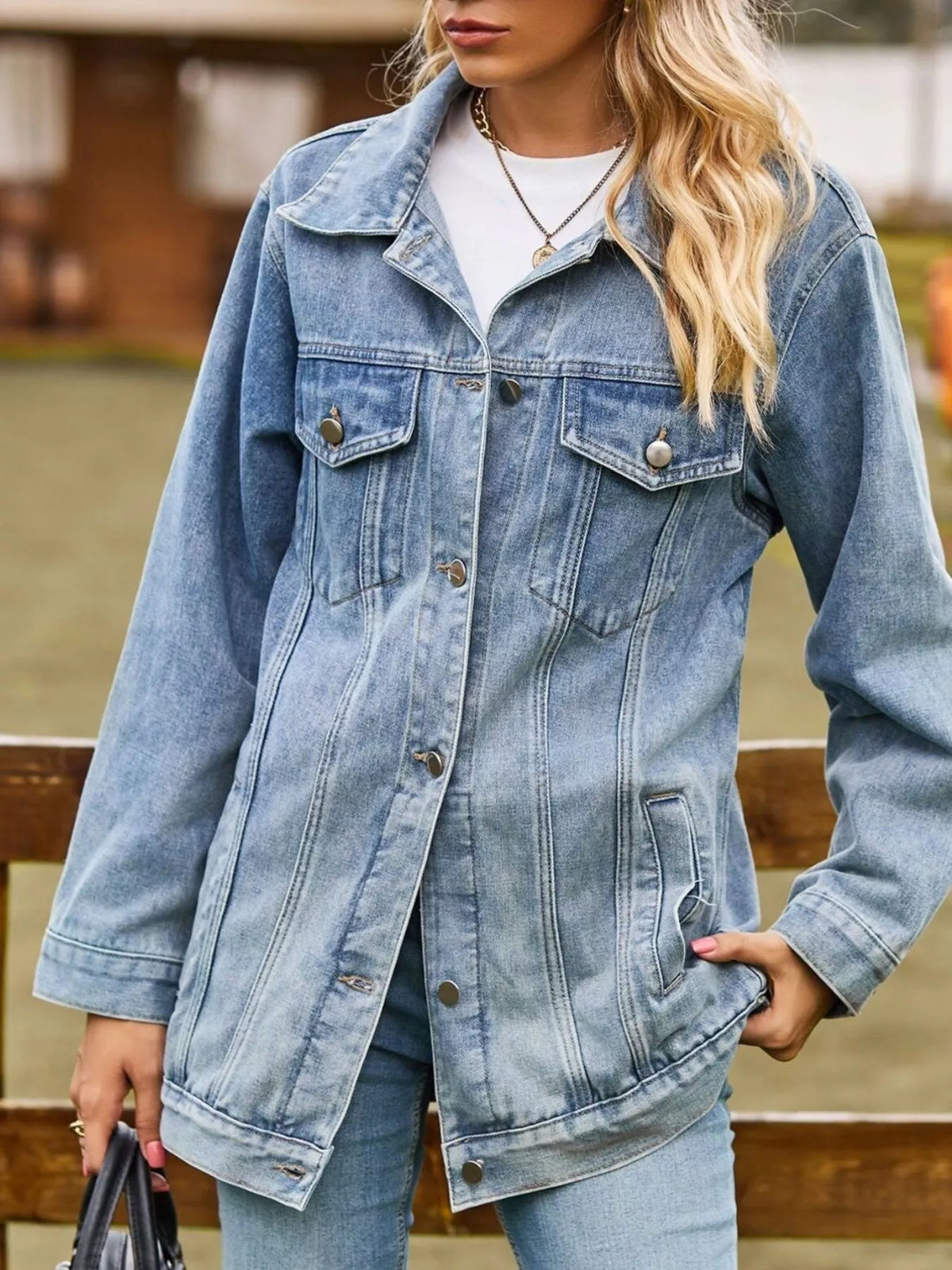 Button Down Washed Denim Jacket