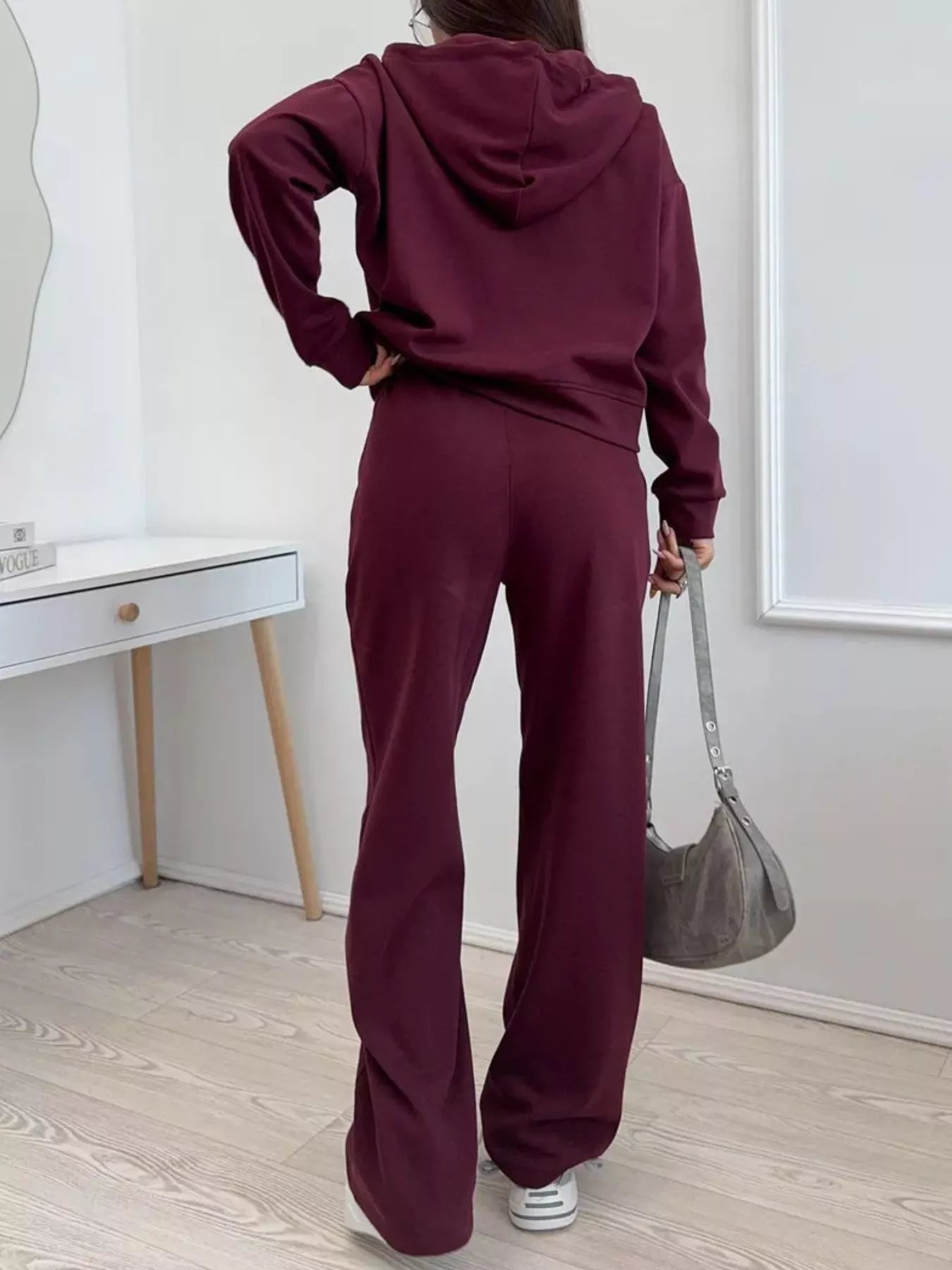 Zip-Up Hoodie and Wide-Leg Pants Set