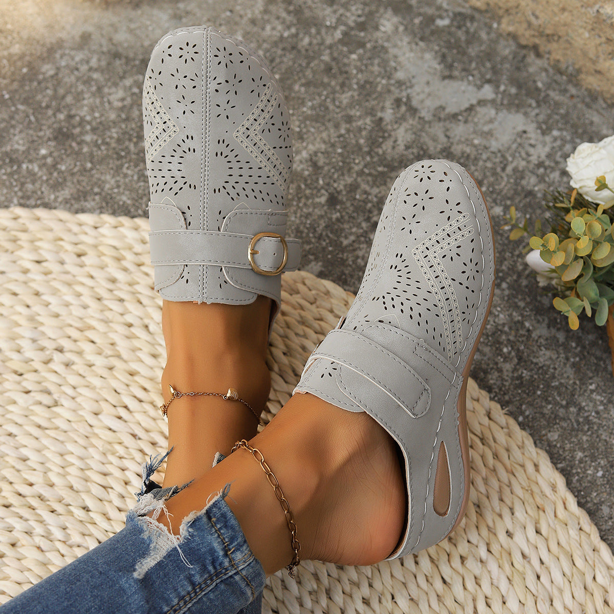 Sandalias de cuña con punta redonda de ante