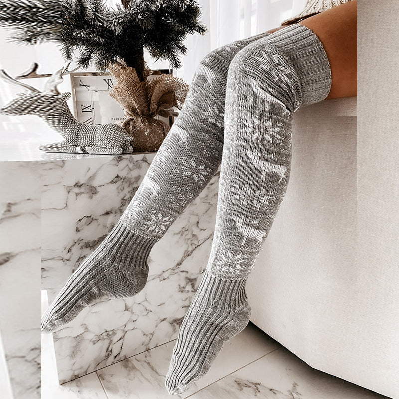Medias cálidas de punto de invierno navideñas para mujer
