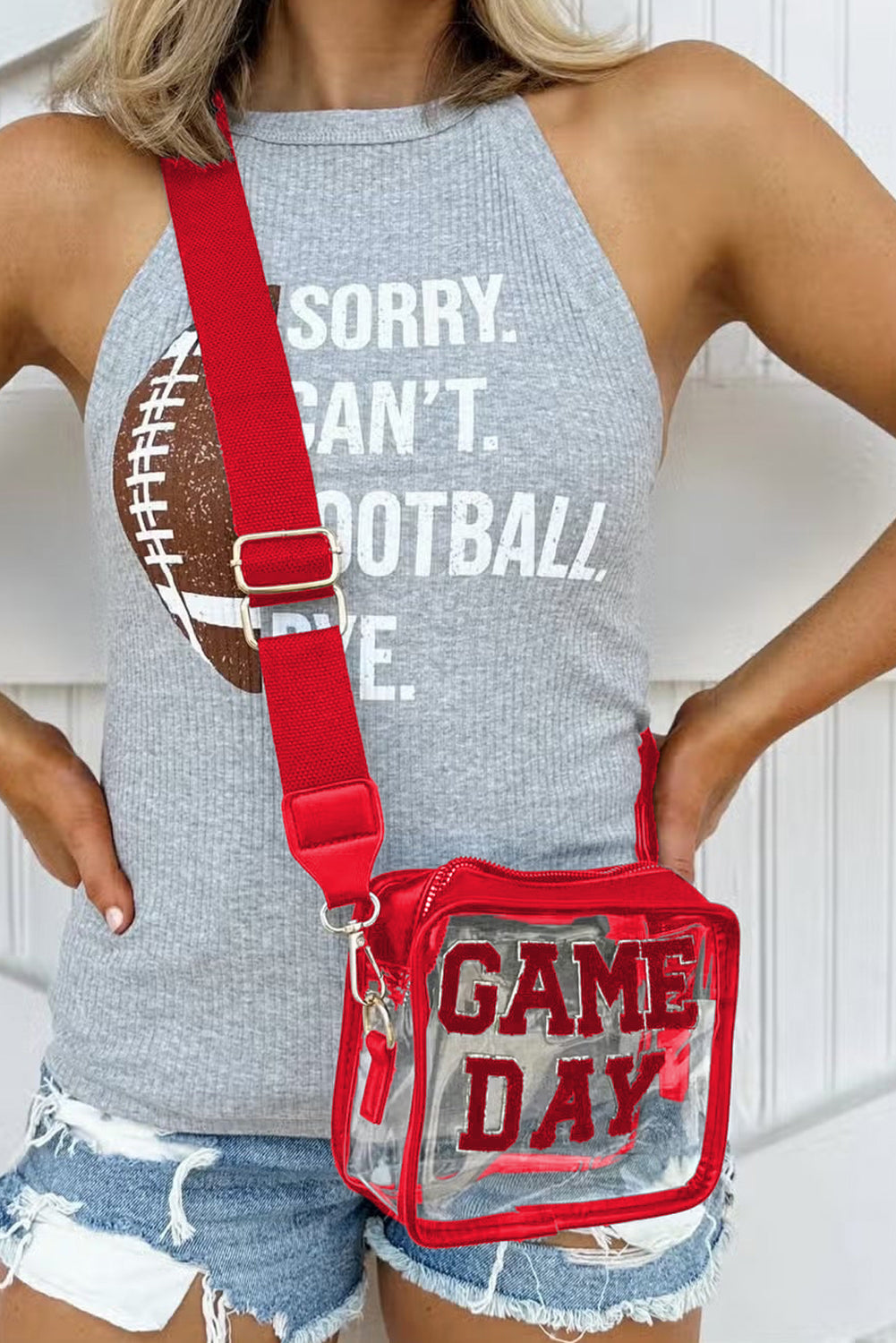Bolso Transparente Negro de Chenilla con Patrón GAME DAY