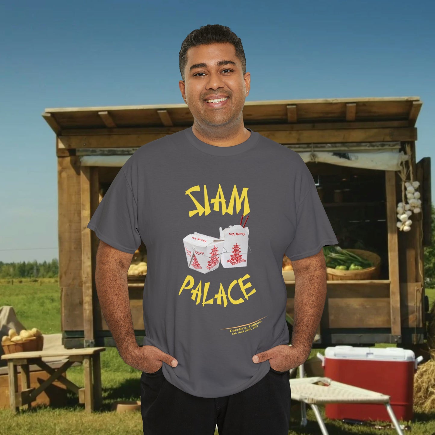 "DirkyThreadz Siam Palace T-Shirt - Bold Takeout Graphic Design in Black Cotton"