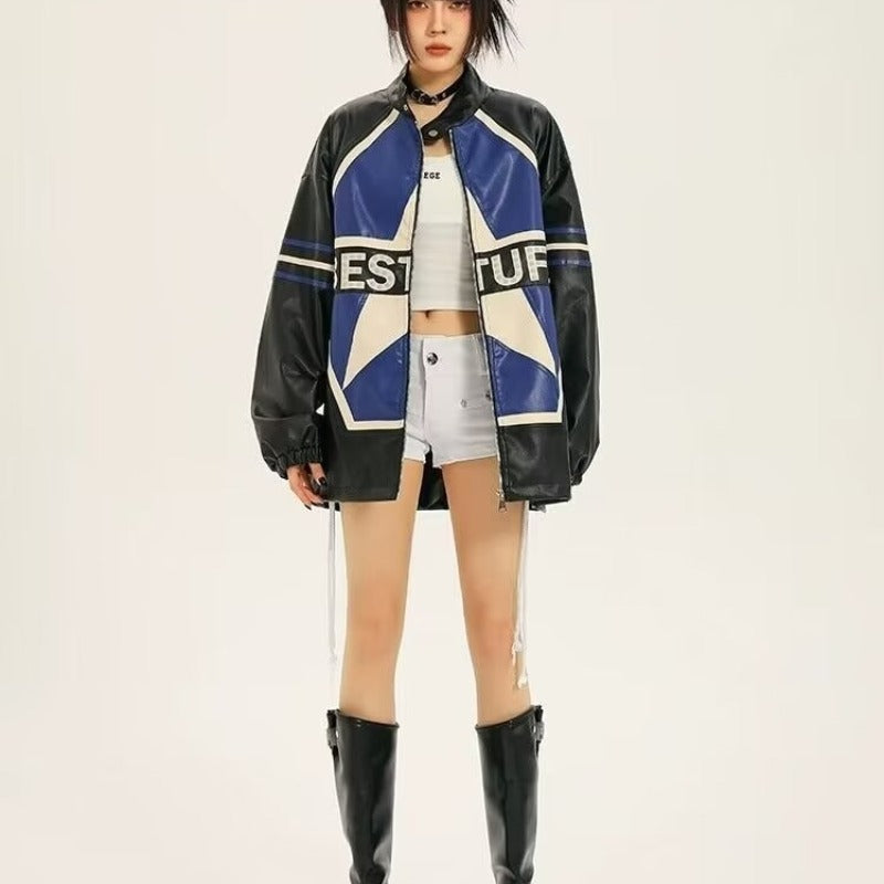 American Retro Biker's Jacket Trendy Leather Jacket Coat See size chart under “more details”