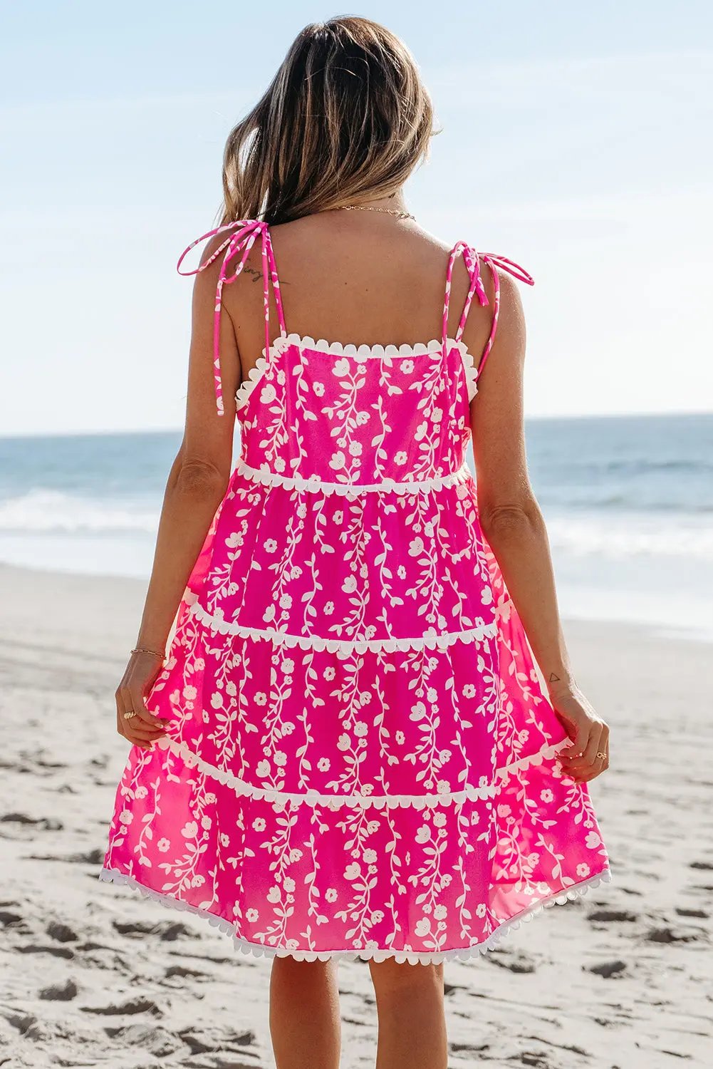 Women's Mini Dress Mini Dress - Floral Tie Shoulder - A-Line Vacation Style