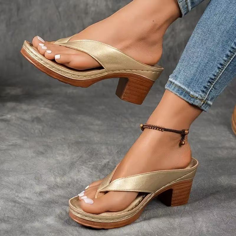 Women's Square-Heeled Thong Sandals