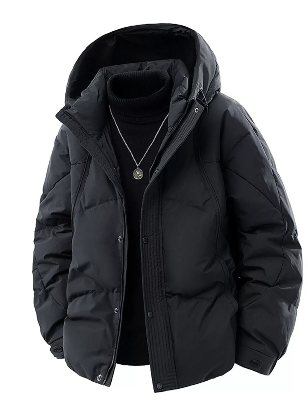 Men's Plus Size Snap Down Hooded Puffer Jacket