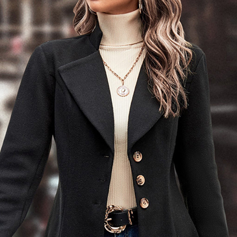 Abrigo de invierno para mujer — Cuello con solapas, cruzado, gabán largo
