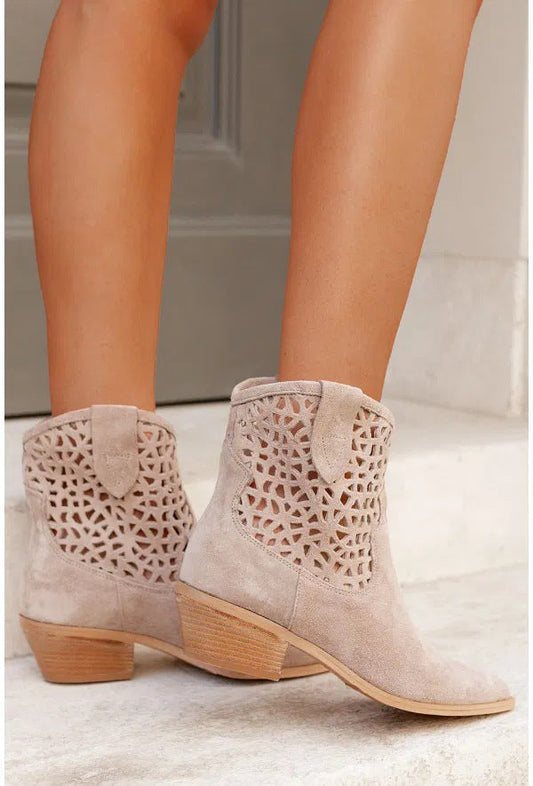 Womens Plus-Size Fashion Ankle Boots With Hollowed-Out Design And Chunky Heel See size chart under “more details”