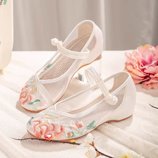 Women's Floral Embroidered Mesh Shoes – Breathable Hollow-Out Retro Flats