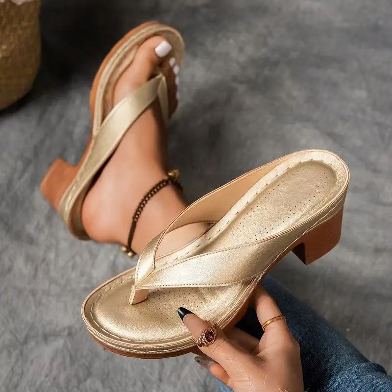 Women's Square-Heeled Thong Sandals