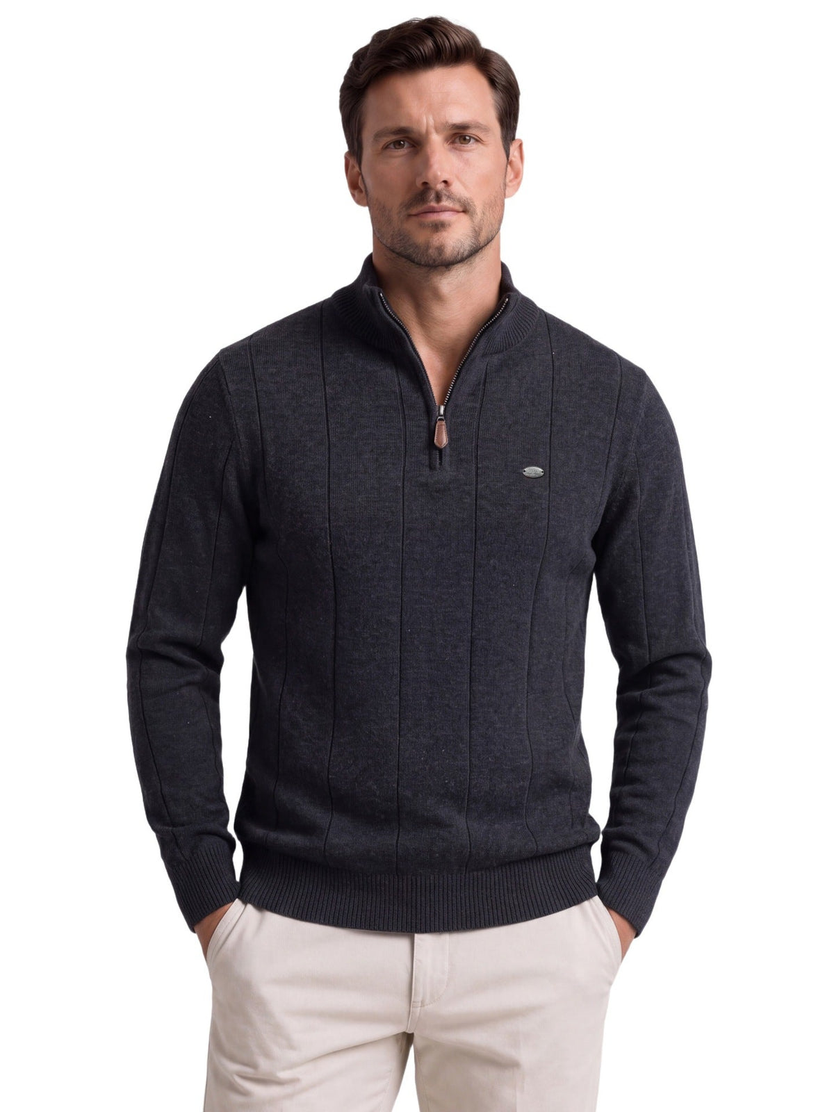 2026 Autumn Winter New European And American Men's Pure Cotton Sweater, Cross-Border Trade Stand-Up Collar Zipper Men's Pullover Sweater