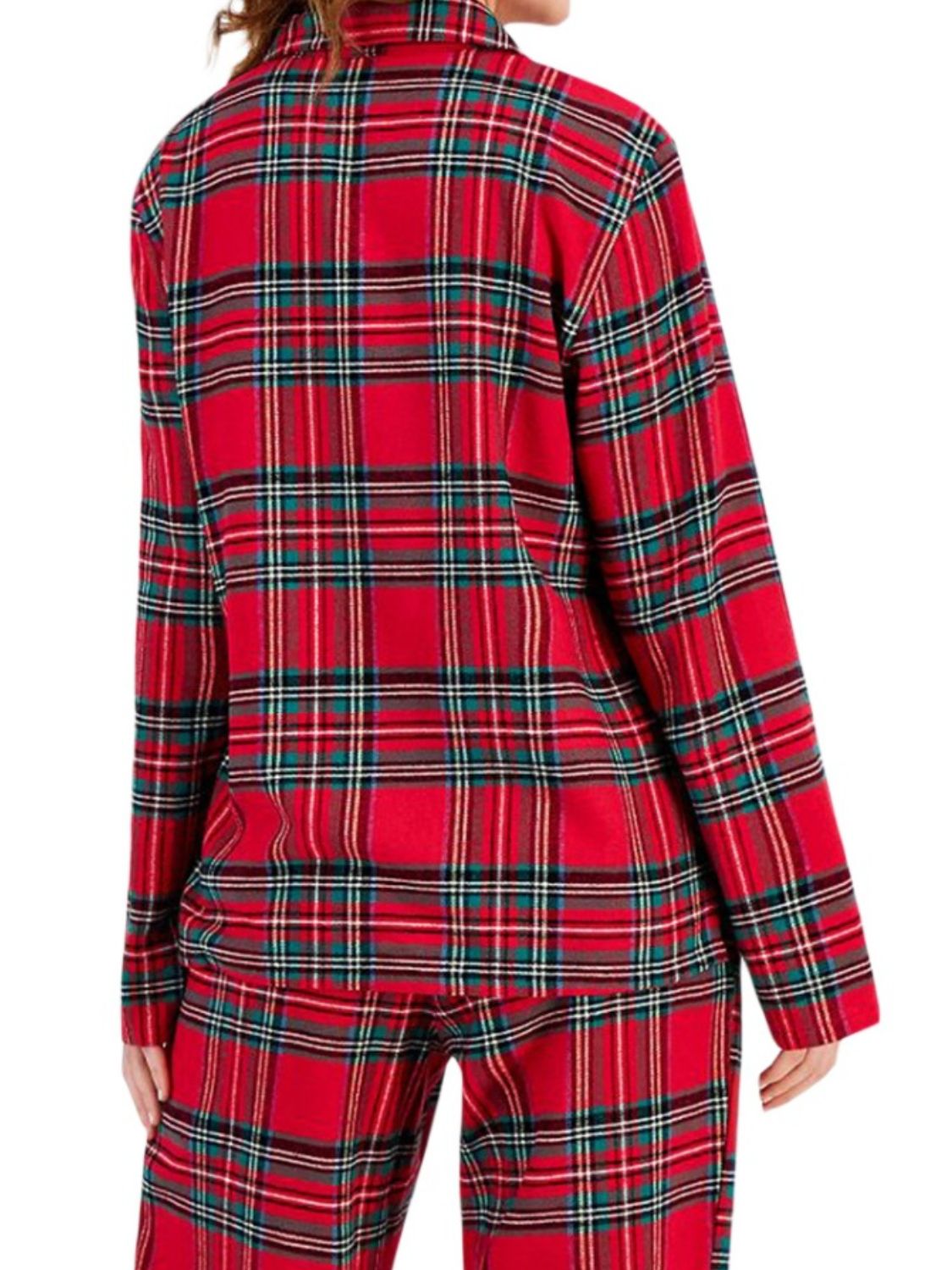 Conjunto de salón de camisa y pantalón con cuello de cuadros y botones