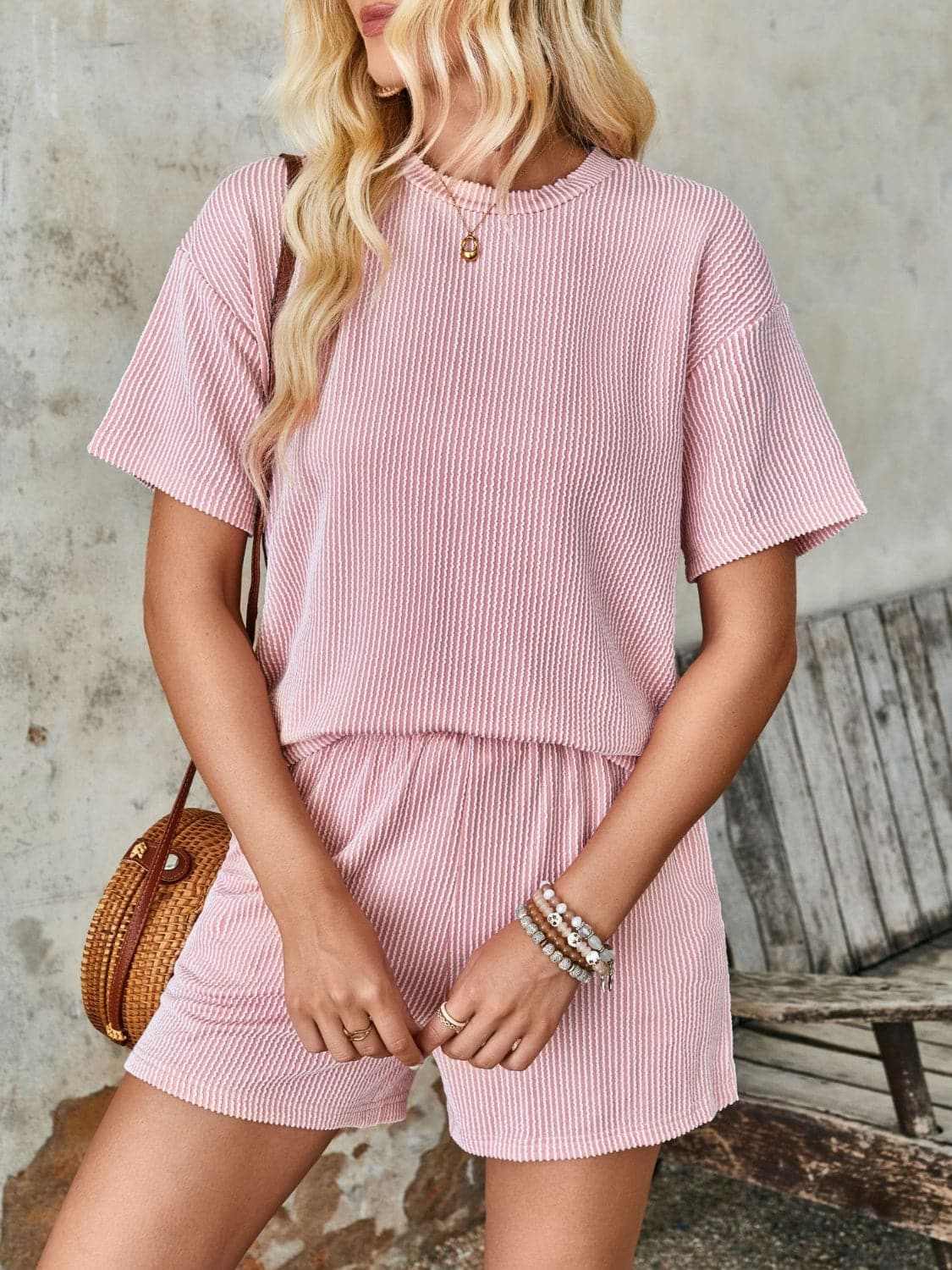 Two-Piece Sets Trendsi Textured Loungewear Set Women's Casual Shorts & Top - Soft & Comfy
