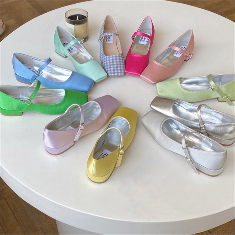 Vintage Square-Toe Satin Mary Jane Shoes